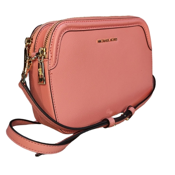 Michael Kors Houston Leather Double Zipper Crossbody Handbag In Grapefruit - Picture 5 of 13